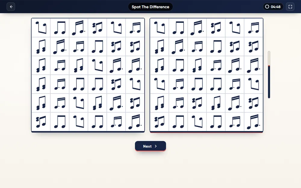 Spot the Difference module screen